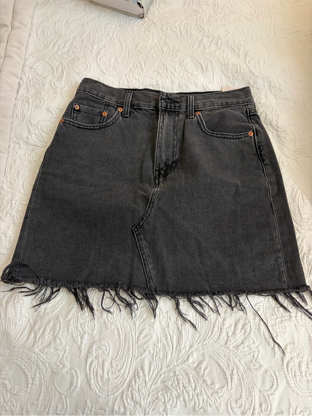 Levi's Black Washed Denim Mini Skirt with Frayed Hem